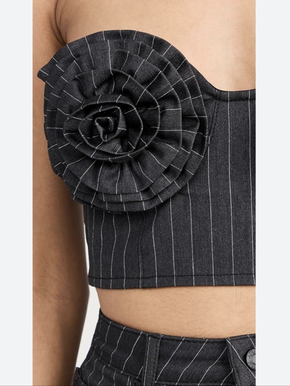 AFRM Kiko Stripe Strapless Crop Corset Top - Black Pinstripe - Picture 2 of 16